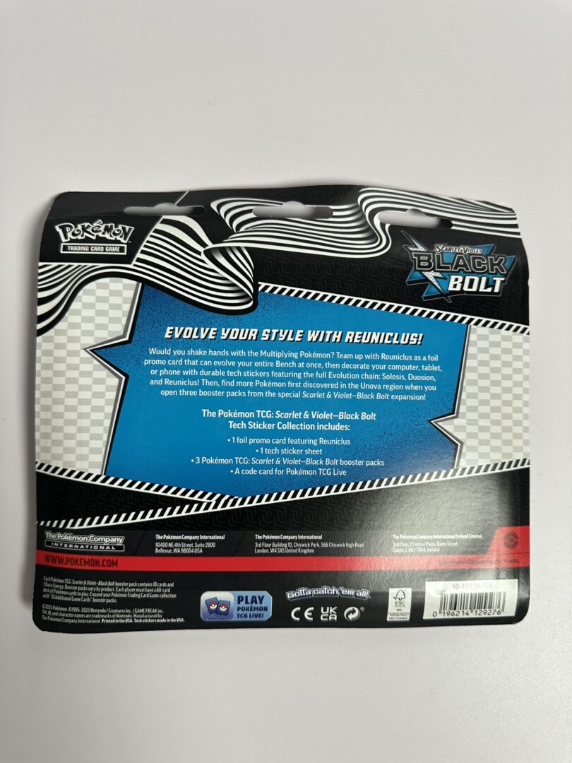 Pokemon TCG Scarlet Violet Black Bolt Tech Sticker Collection 3-Pack Blister - Image 2